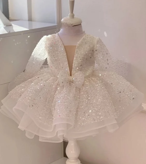 1-9 Years Old Flower Girl Kids Shiny Sequin Brathday Baby Princess Dress For Party