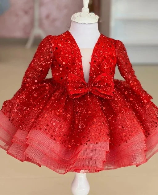 1-9 Years Old Flower Girl Kids Shiny Sequin Brathday Baby Princess Dress For Party