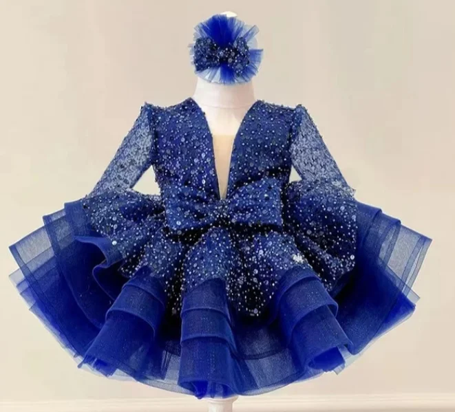 1-9 Years Old Flower Girl Kids Shiny Sequin Brathday Baby Princess Dress For Party