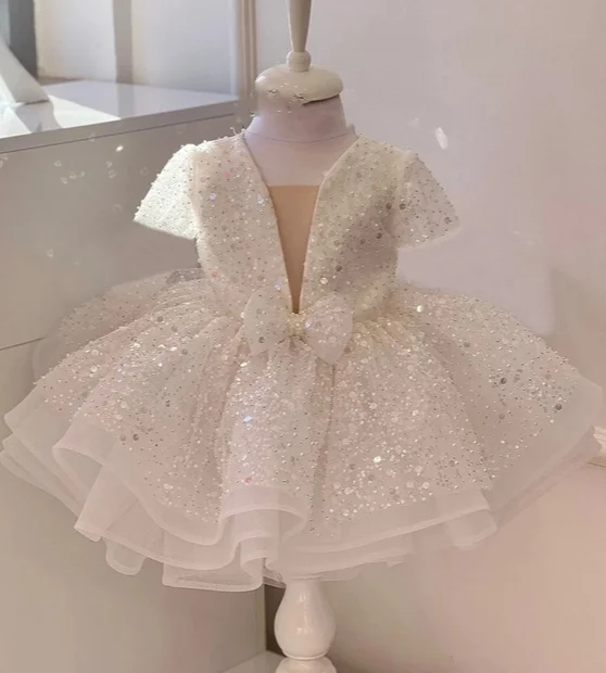 1-9 Years Old Flower Girl Kids Shiny Sequin Brathday Baby Princess Dress For Party