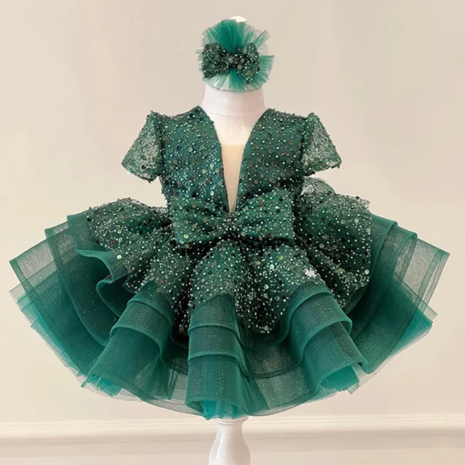 1-9 Years Old Flower Girl Kids Shiny Sequin Brathday Baby Princess Dress For Party