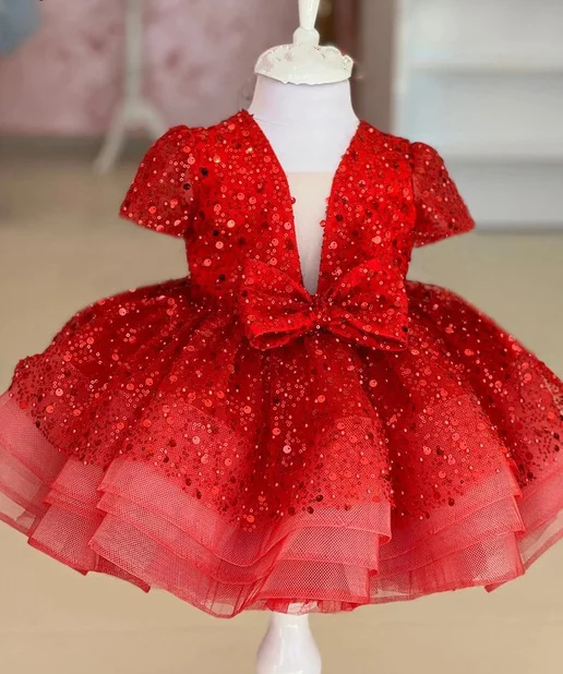 1-9 Years Old Flower Girl Kids Shiny Sequin Brathday Baby Princess Dress For Party