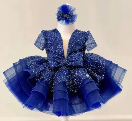 1-9 Years Old Flower Girl Kids Shiny Sequin Brathday Baby Princess Dress For Party