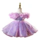 Purple Sequin Princess Dress for Girls | Short Party Dress with Ruffle Sleeves | Birthday & Pageant Outfit