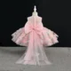 Floral Sequin Ball Gown for Girls, Fluffy Tulle Skirt with Long Train, Princess Party Dress