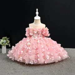 WS031-Pink-3D-Flower-Puff-Princess-Dress-Baby-Girl-Birthday-Party-Dress-AVELAPRO-46683195801827-01 Pink 3D Flower Puff Princess Dress - Baby Girl Birthday Party Dress