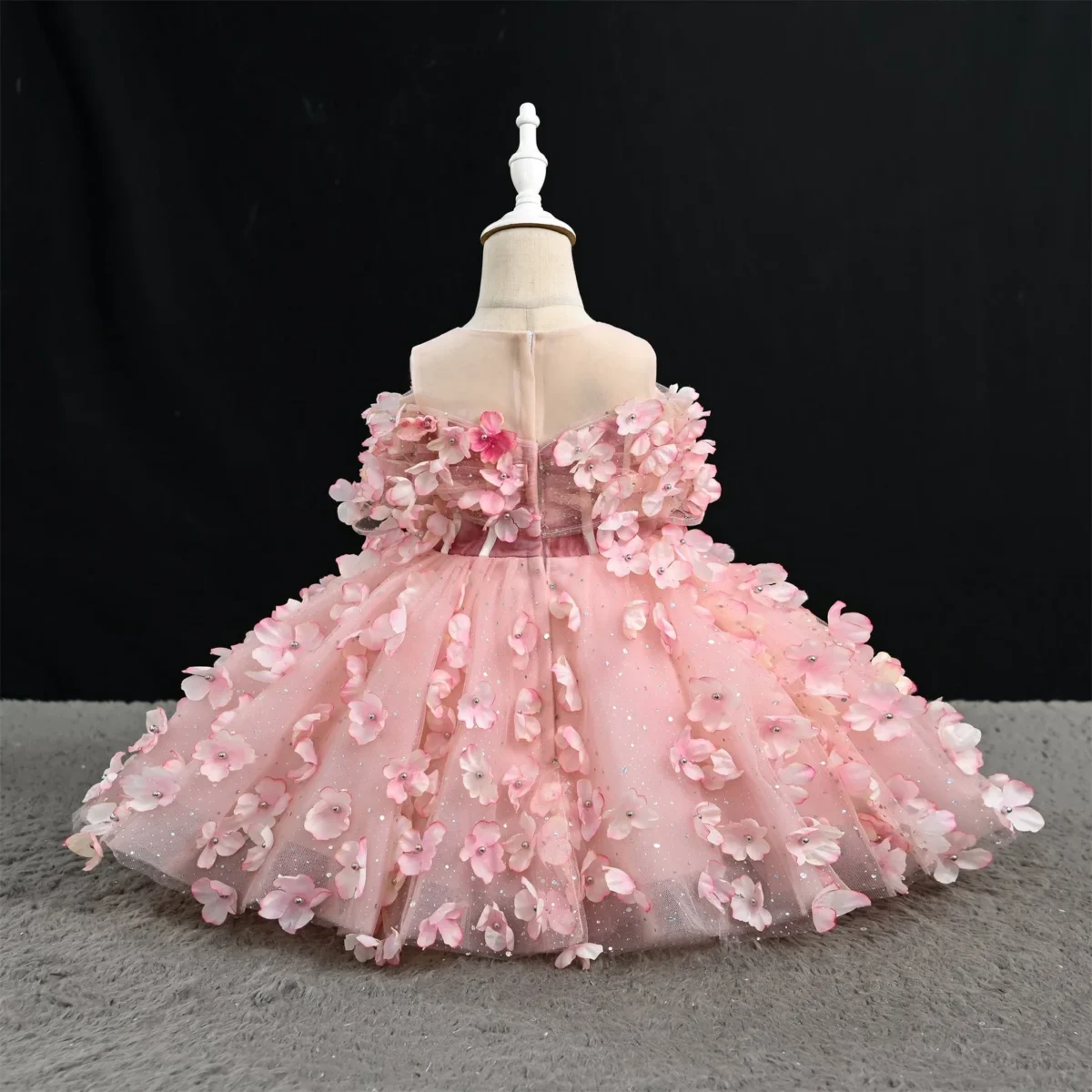 Pink 3D Flower Puff Princess Dress - Baby Girl Birthday Party Dress