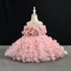 Pink 3D Flower Puff Princess Dress - Baby Girl Birthday Party Dress