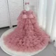 Wedding flower girl elegant evening dress sequined long sleeve party tail girl princess dress