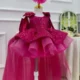 High-end elegant banquet girl evening dress, double shoulder bow baby dress + train, birthday party dress