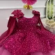 High-end elegant banquet girl evening dress, double shoulder bow baby dress + train, birthday party dress