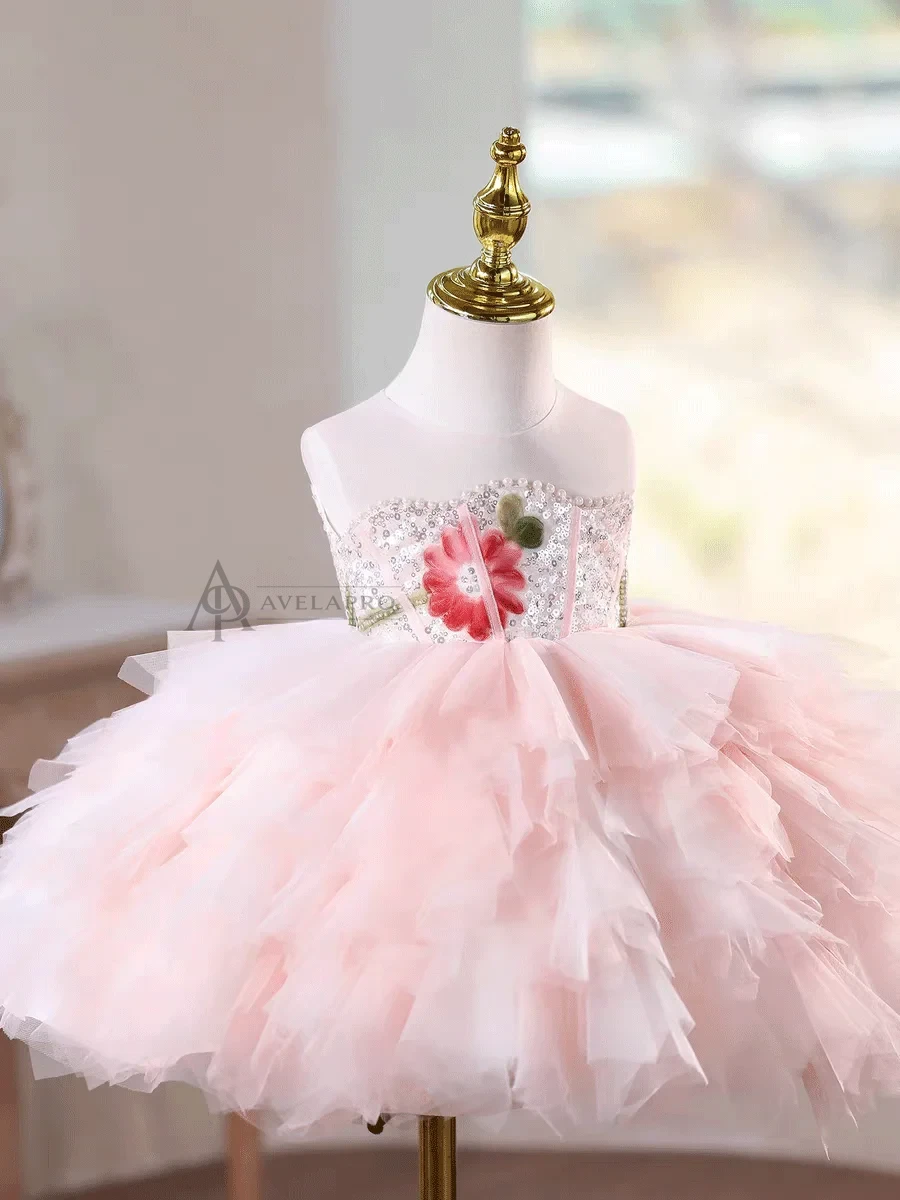 3D Floral Pink Ruffle Dress - Toddler Birthday Party Outfit