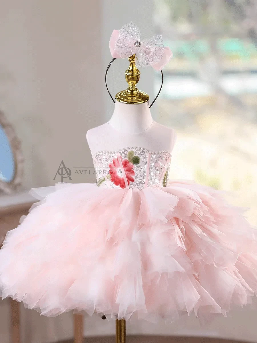 3D Floral Pink Ruffle Dress - Toddler Birthday Party Outfit