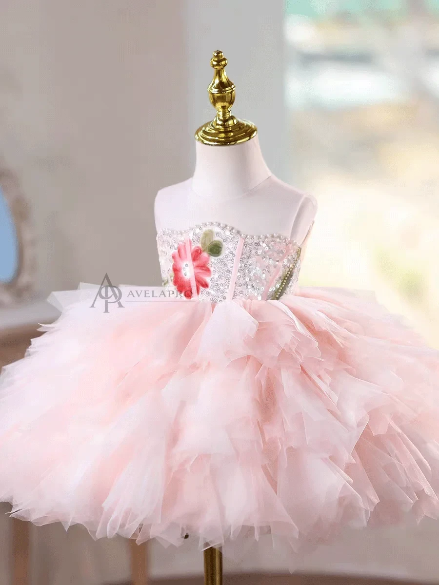 3D Floral Pink Ruffle Dress - Toddler Birthday Party Outfit