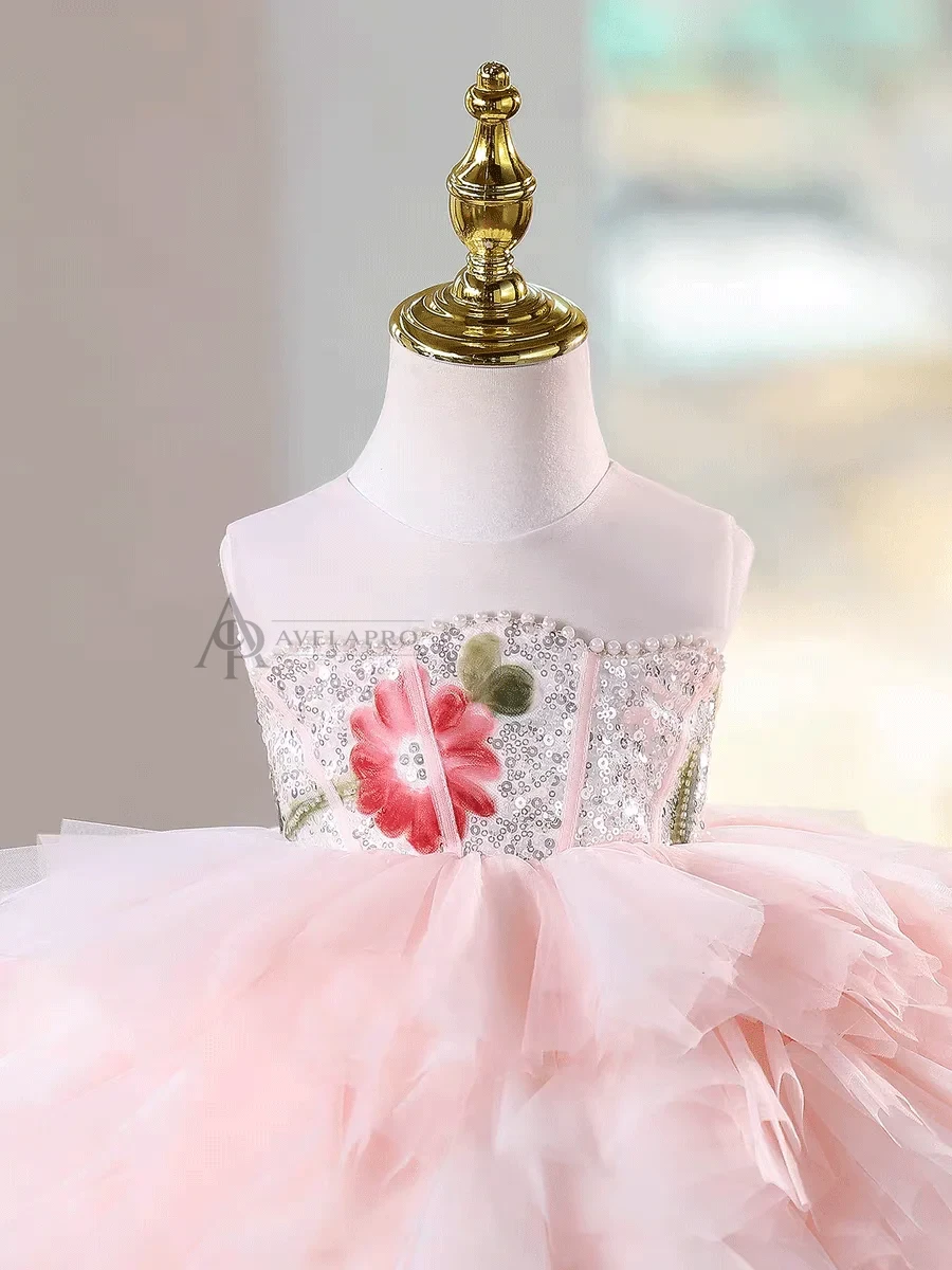 3D Floral Pink Ruffle Dress - Toddler Birthday Party Outfit