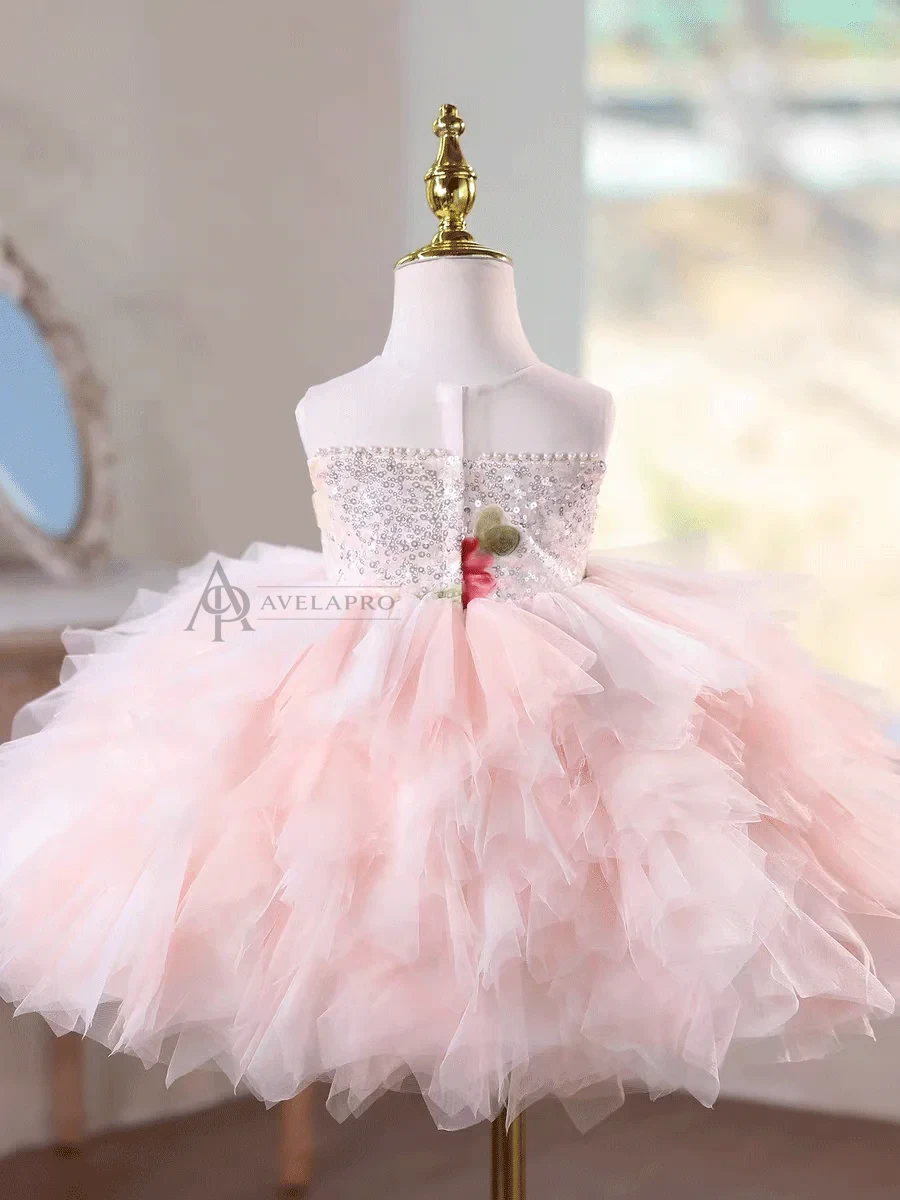 3D Floral Pink Ruffle Dress - Toddler Birthday Party Outfit