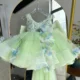 3D Flowers Green Pageant Girl Dress Princess Birthday Gown
