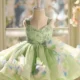 3D Flowers Green Pageant Girl Dress Princess Birthday Gown