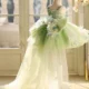 3D Flowers Green Pageant Girl Dress Princess Birthday Gown