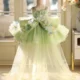 3D Flowers Green Pageant Girl Dress Princess Birthday Gown