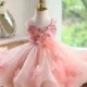 3D Flowers Green Pageant Girl Dress Princess Birthday Gown