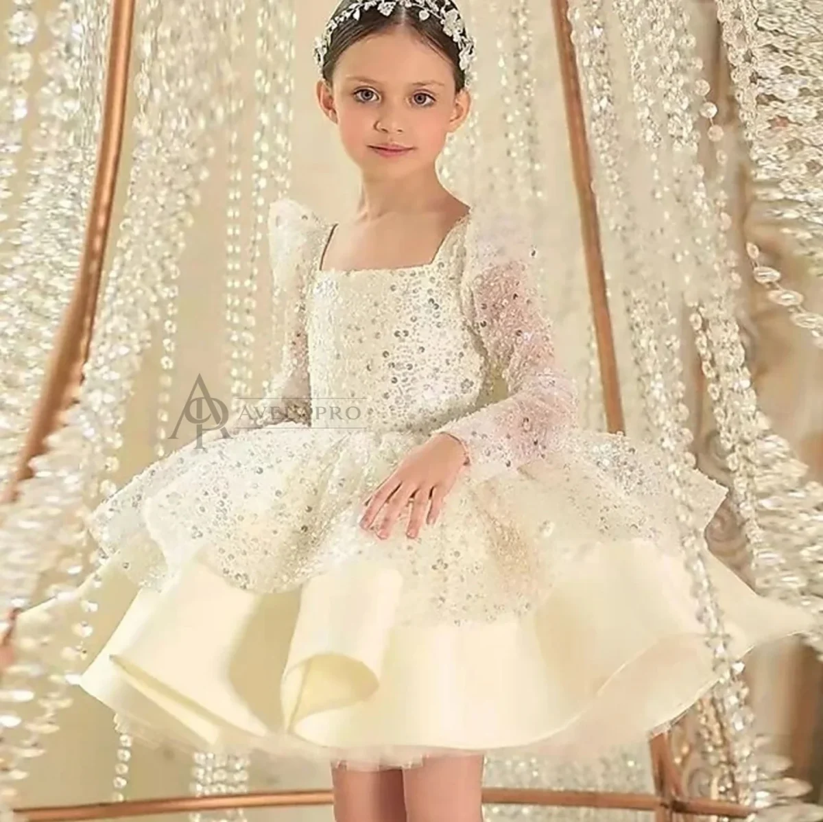 Beading Long Sleeves Flower Girl Dress With Bow