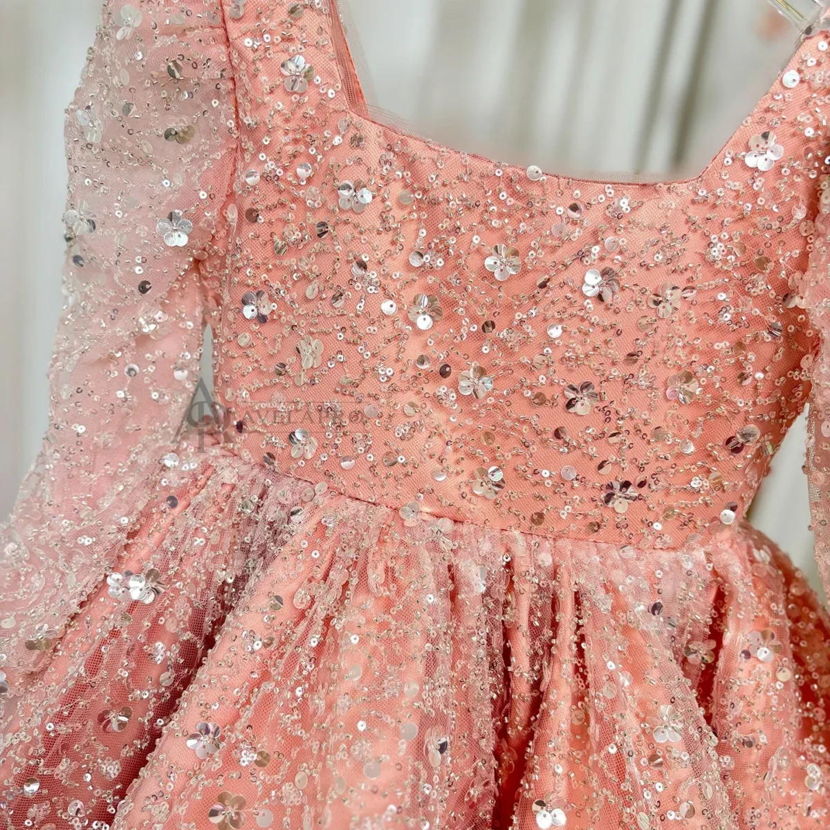 Beading Long Sleeves Flower Girl Dress With Bow