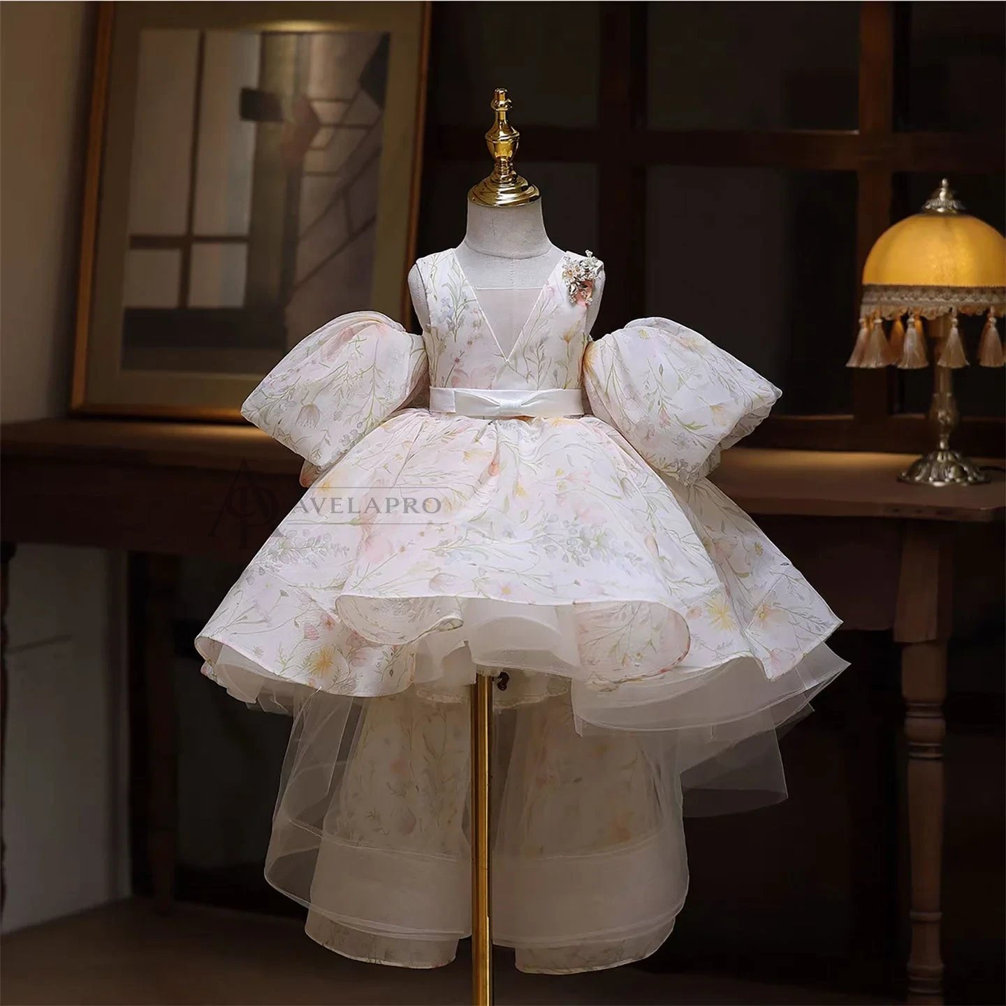 Beige Trailing Flower Girl Dress Wedding Birthday Party Prom Dress