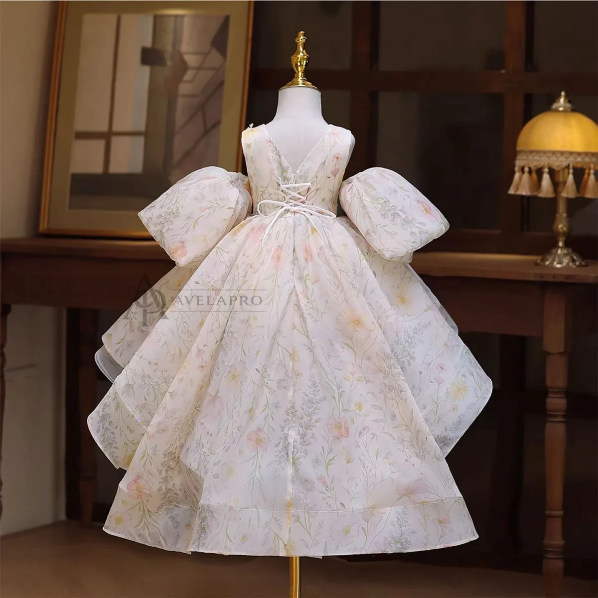 Beige Trailing Flower Girl Dress Wedding Birthday Party Prom Dress