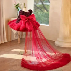 Black Girl Dress Knee Length with Train Birthday Wedding Party Gown