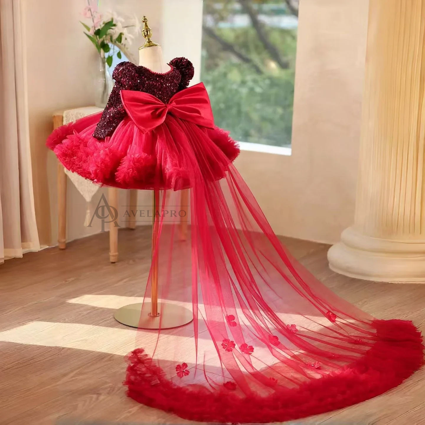 Black Girl Dress Knee Length with Train Birthday Wedding Party Gown
