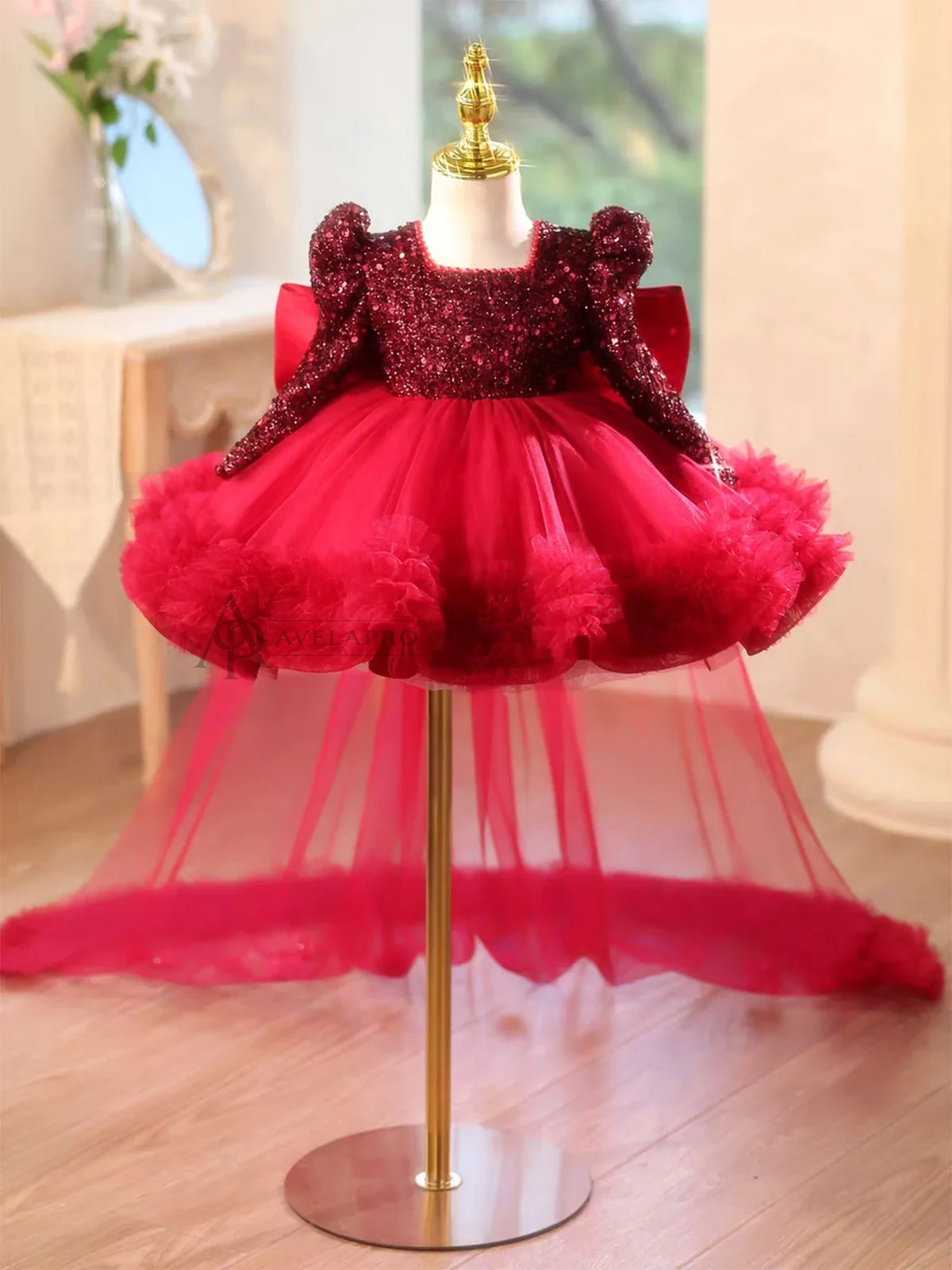 Black Girl Dress Knee Length with Train Birthday Wedding Party Gown