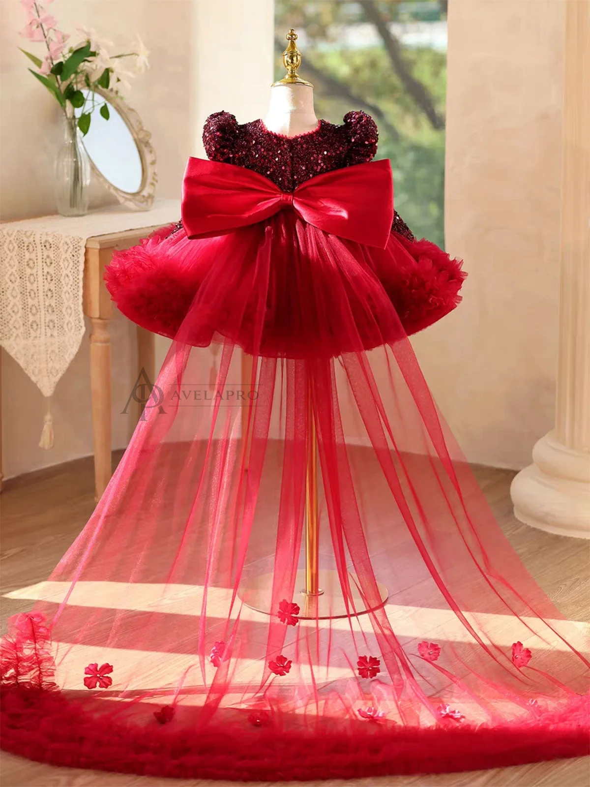 Black Girl Dress Knee Length with Train Birthday Wedding Party Gown