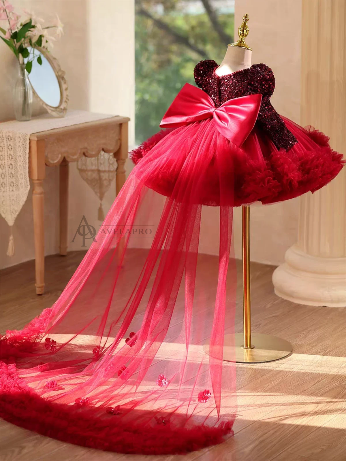 Black Girl Dress Knee Length with Train Birthday Wedding Party Gown
