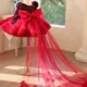 Black Girl Dress Knee Length with Train Birthday Wedding Party Gown