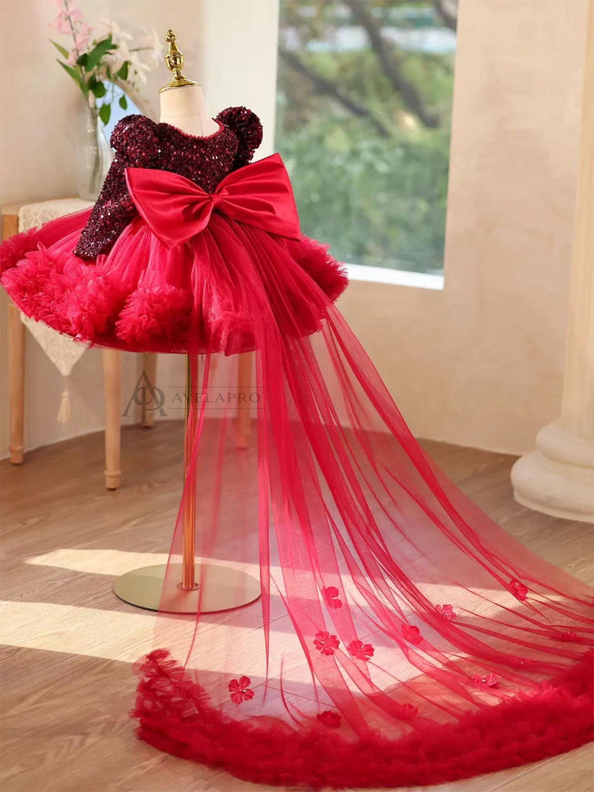 Black Girl Dress Knee Length with Train Birthday Wedding Party Gown