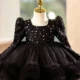 Black Girl Dress Knee Length with Train Birthday Wedding Party Gown