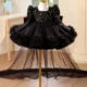 Black Girl Dress Knee Length with Train Birthday Wedding Party Gown