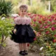 Black Off Shoulder Flower Girl Dress with 3D Flower Princess Party Ball Dress