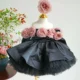 Black Off Shoulder Flower Girl Dress with 3D Flower Princess Party Ball Dress