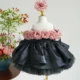 Black Off Shoulder Flower Girl Dress with 3D Flower Princess Party Ball Dress