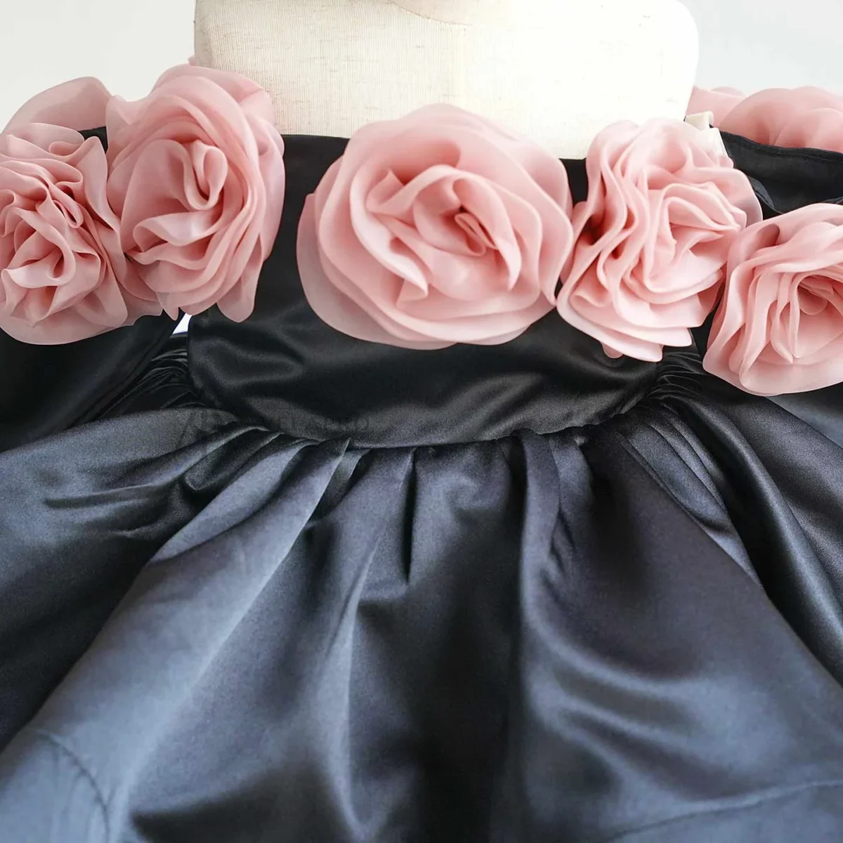 Black Off Shoulder Flower Girl Dress with 3D Flower Princess Party Ball Dress