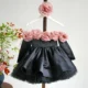 Black Off Shoulder Flower Girl Dress with 3D Flower Princess Party Ball Dress
