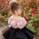 Black Off Shoulder Flower Girl Dress with 3D Flower Princess Party Ball Dress