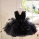 Black Toddler Gown with Strappy Back Tulle Overlay Flower Girl Dress