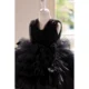 Black Toddler Gown with Strappy Back Tulle Overlay Flower Girl Dress