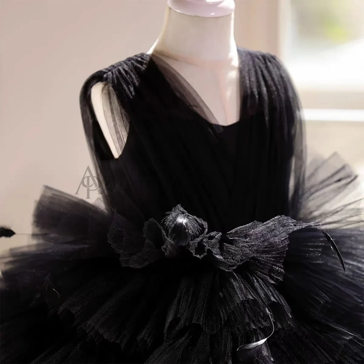 Black Toddler Gown with Strappy Back Tulle Overlay Flower Girl Dress