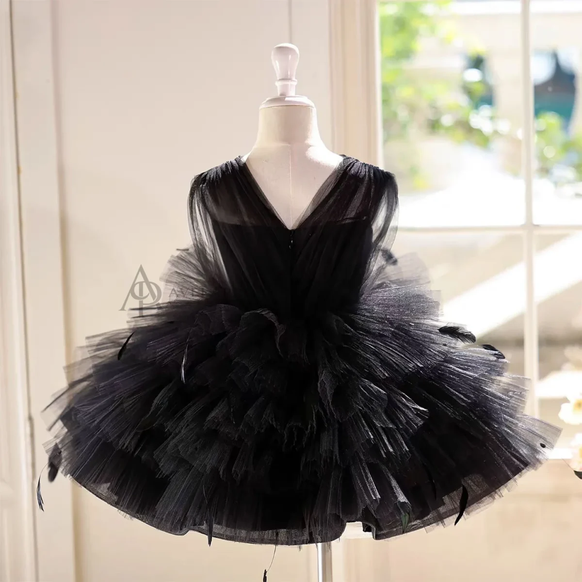 Black Toddler Gown with Strappy Back Tulle Overlay Flower Girl Dress