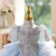 Blue Luxury Beaded High Neck Tiered Flower Girl Dress