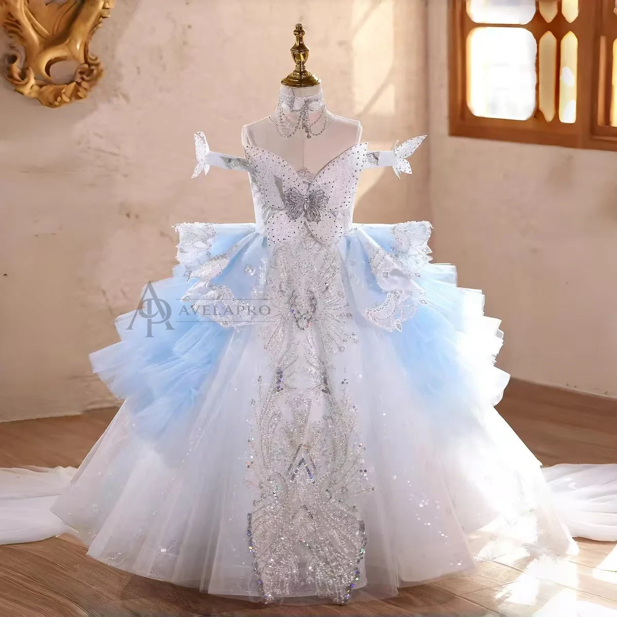Blue Princess Girl Dress Beaded Birthday Pageant Party Gow